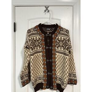 Dale of Norway Wool Hand Knit Cardigan Sweater Men SZ XS 38 Metal Closure Brown